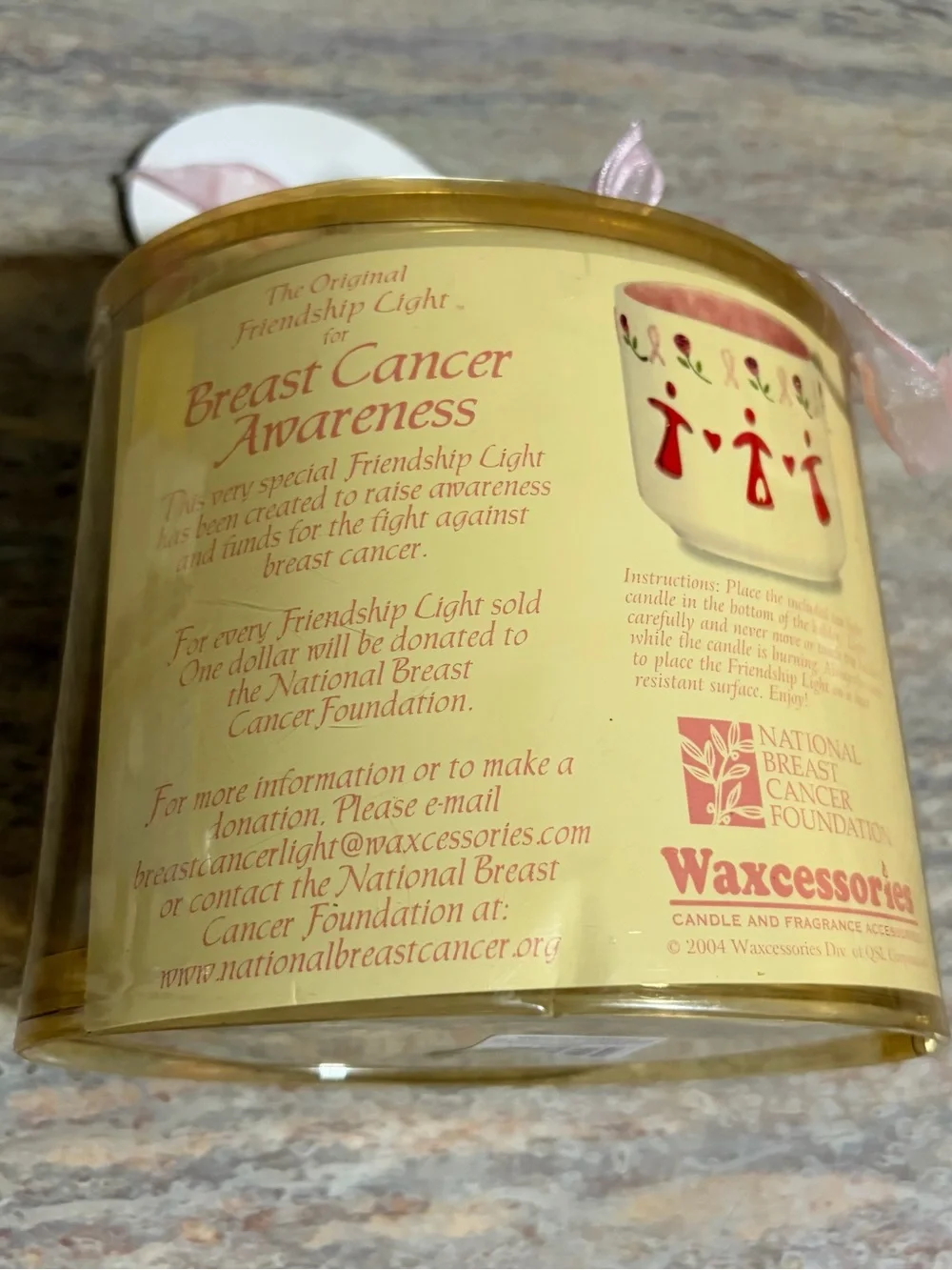 NWT Wax Accessories Pink Ribbon Decorative Candle for Cancer Awareness